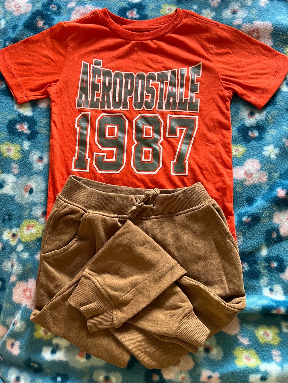 Aeropostale Kids Orange Tee with Brown Jogger Set